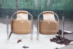 Fauteuil en chrome Vecta Zermatt en cuir beige, 1970s