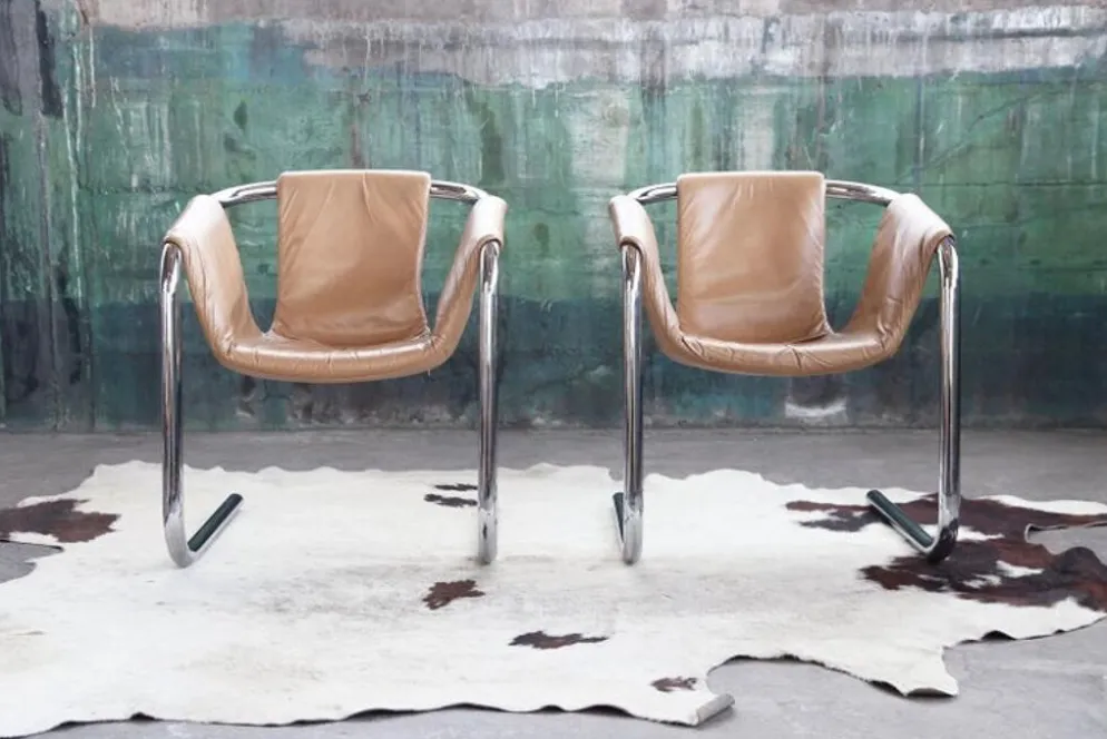 Fauteuil en chrome Vecta Zermatt en cuir beige, 1970s