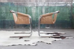 Fauteuil en chrome Vecta Zermatt en cuir beige, 1970s
