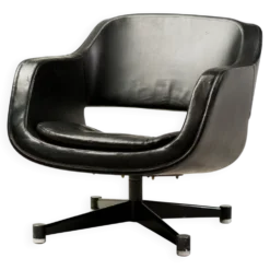 Fauteuil en cuir noir par Olli Mannermaa pour Finnart Ab, Finlande, 1970