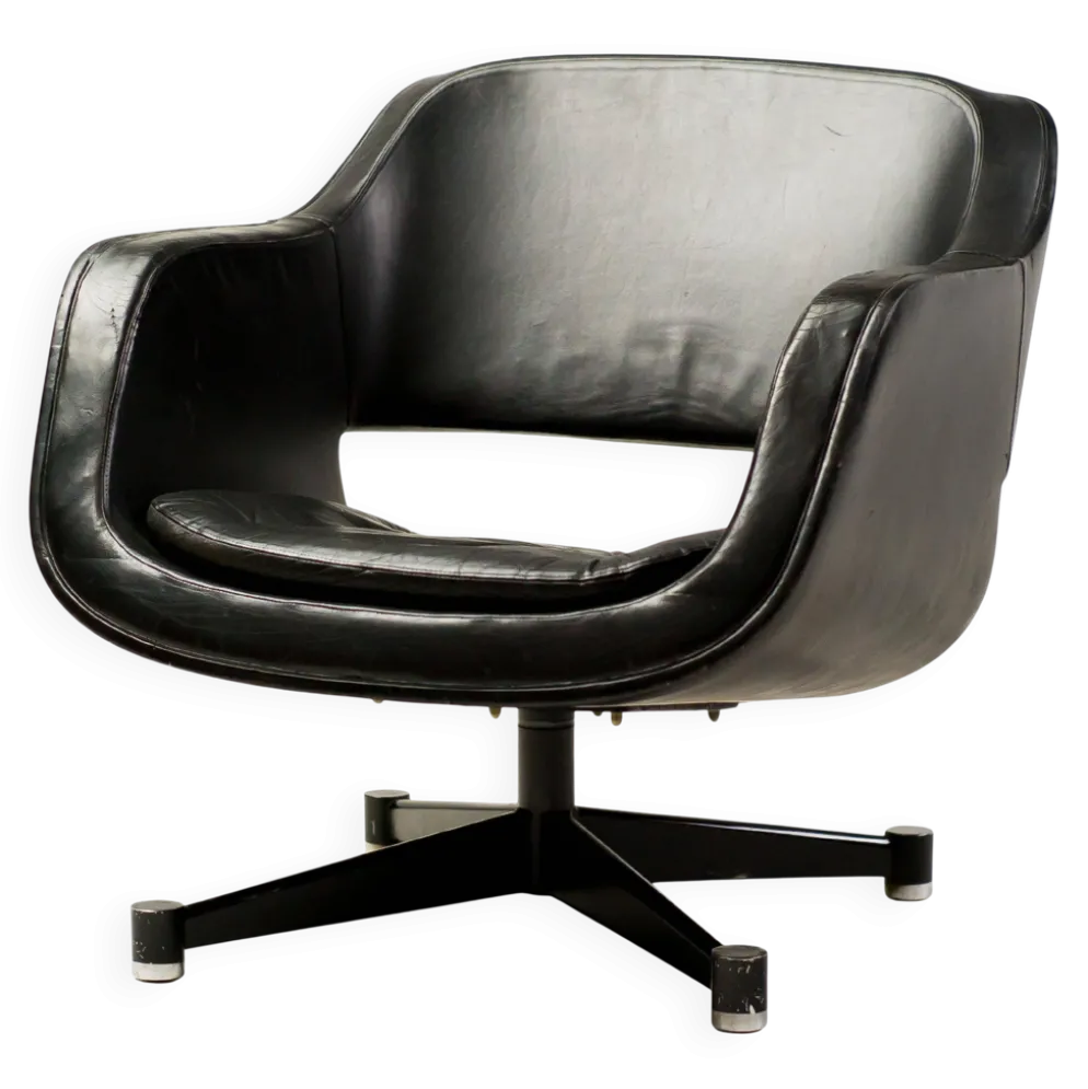 Fauteuil en cuir noir par Olli Mannermaa pour Finnart Ab, Finlande, 1970