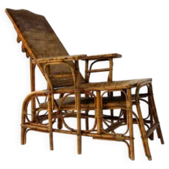 Fauteuil inclinable vintage en rotin et bambou, Côte d'Azur française, anné