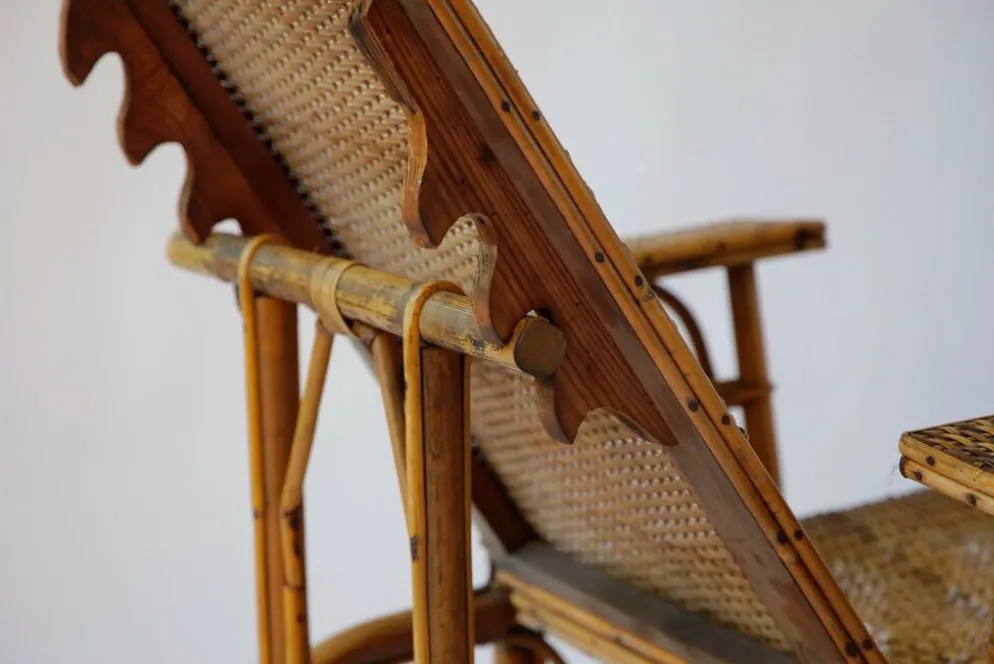 Fauteuil inclinable vintage en rotin et bambou, Côte d'Azur française, anné