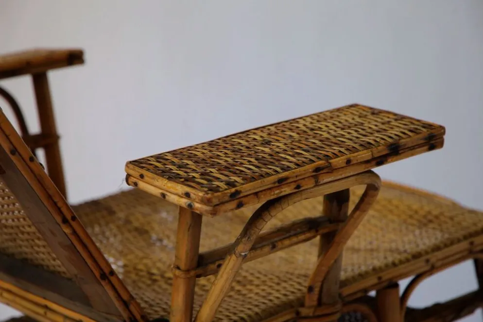 Fauteuil inclinable vintage en rotin et bambou, Côte d'Azur française, anné