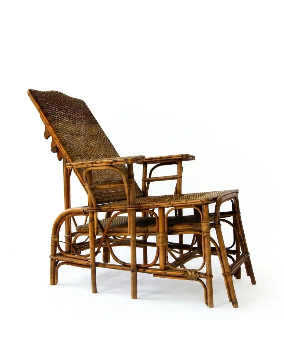 Fauteuil inclinable vintage en rotin et bambou, Côte d'Azur française, anné