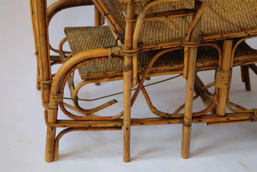 Fauteuil inclinable vintage en rotin et bambou, Côte d'Azur française, anné