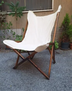 Fauteuil pliant modèle Tripolina en bois, fer et tissu pour Citterio, années 1970.