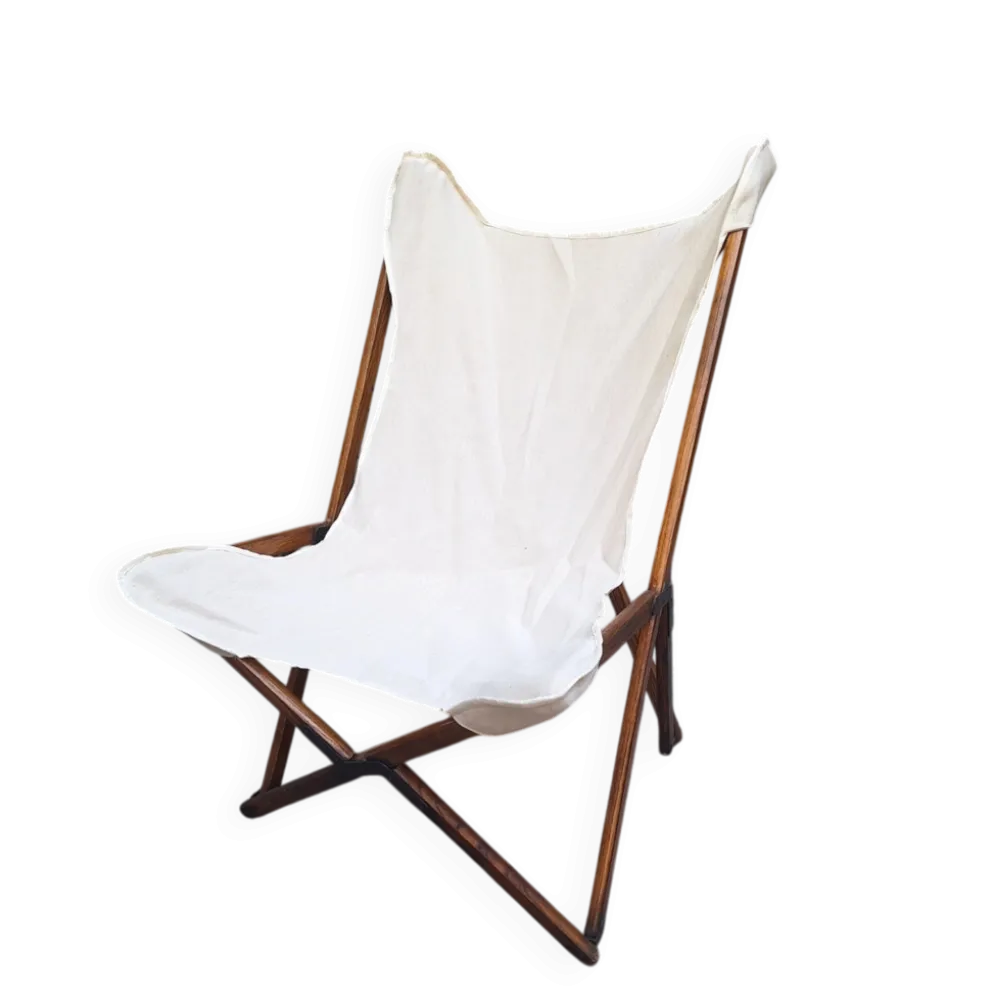 Fauteuil pliant modèle Tripolina en bois, fer et tissu pour Citterio, années 1970.