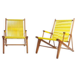 2 fauteuils spaghetti jaunes en hêtre, années 1960