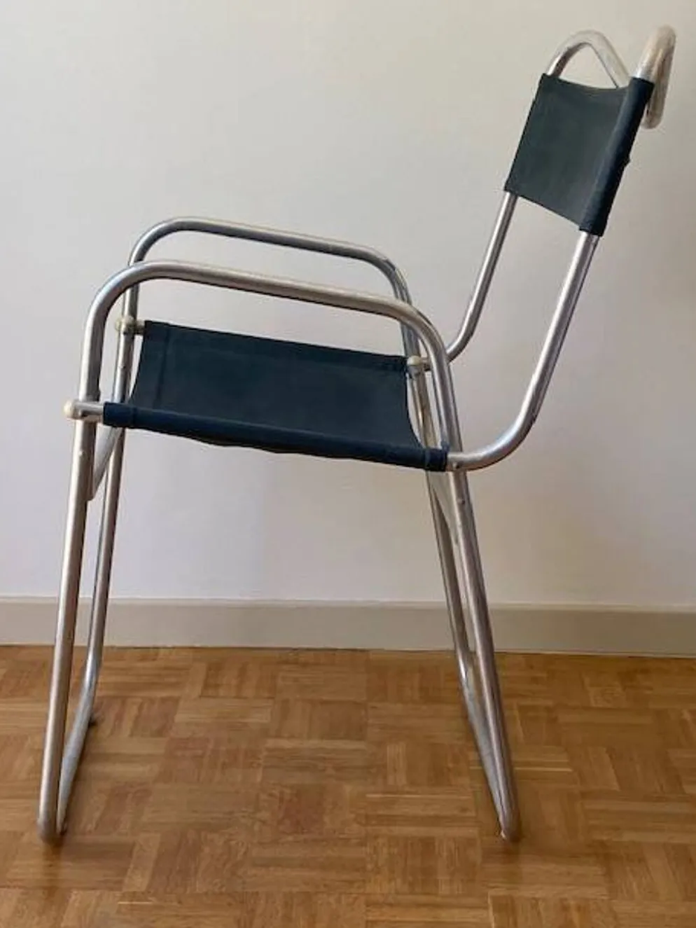 Fauteuil vintage aluminium et tissu