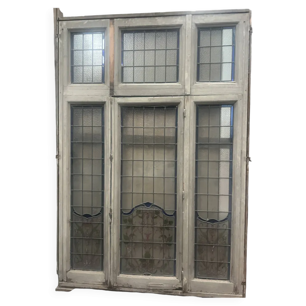 Fenêtre a imposte en vitrail Art Déco vers 1900 XX siècle