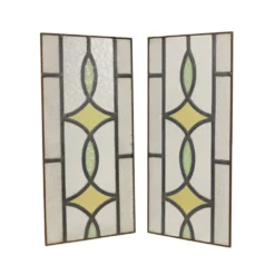 Fenêtre en vitrail géométrique Art Déco 51x24cm