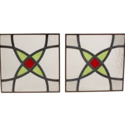 Fenêtre en vitrail géométrique Art Déco 25x25cm
