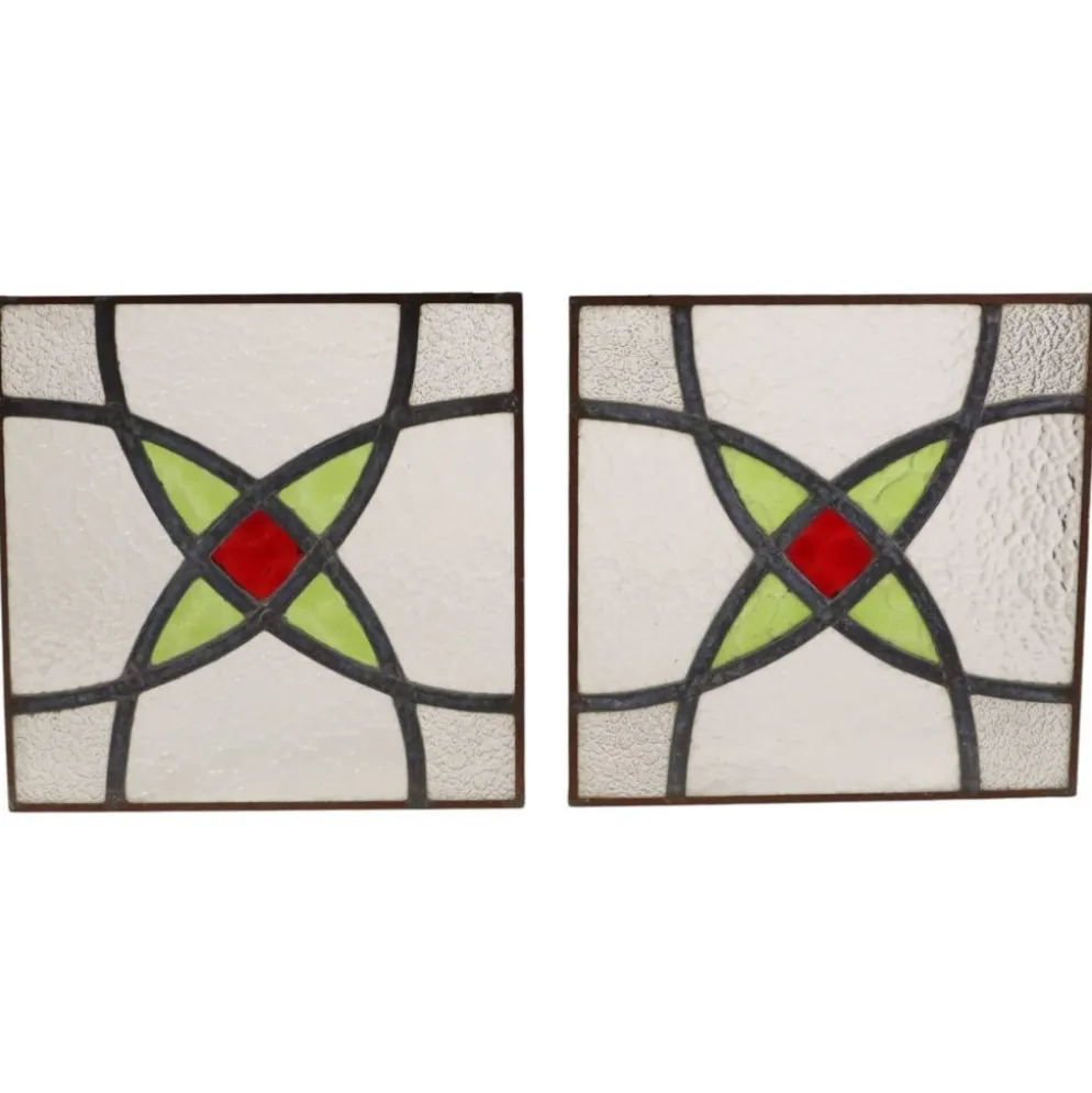 Fenêtre en vitrail géométrique Art Déco 25x25cm