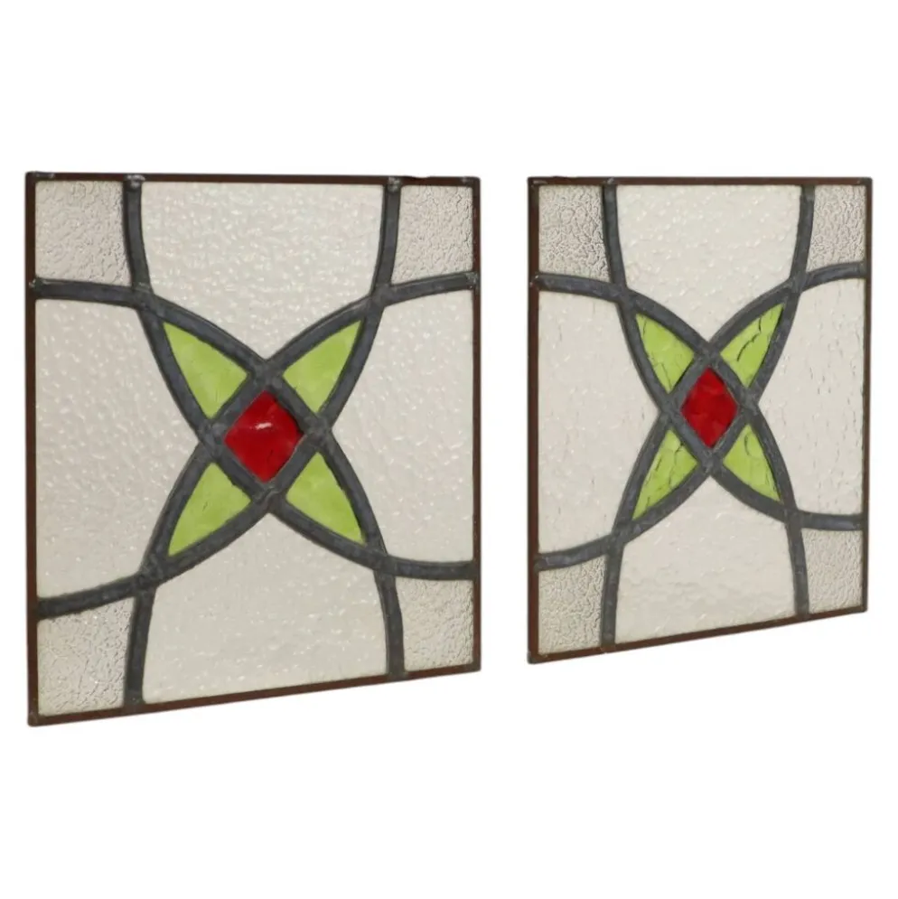Fenêtre en vitrail géométrique Art Déco 25x25cm