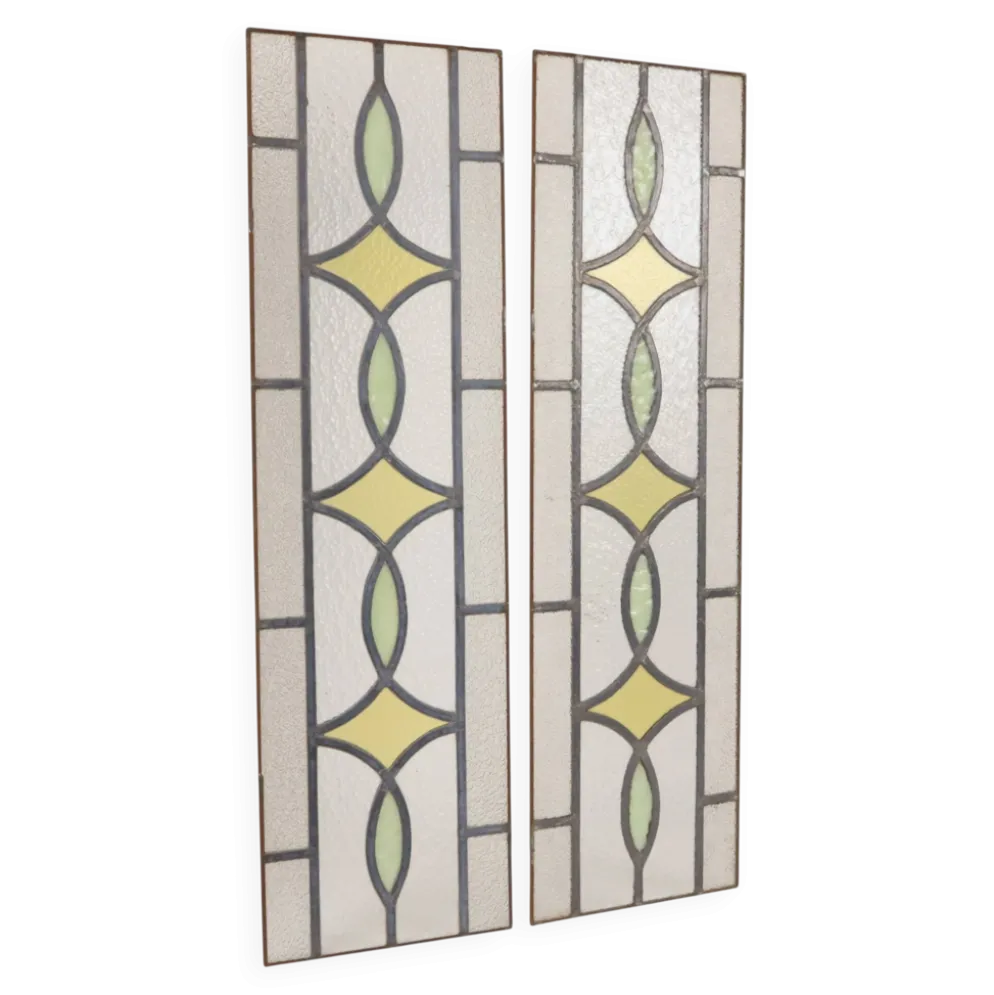 Fenêtre en vitrail géométrique Art Déco 85x24cm