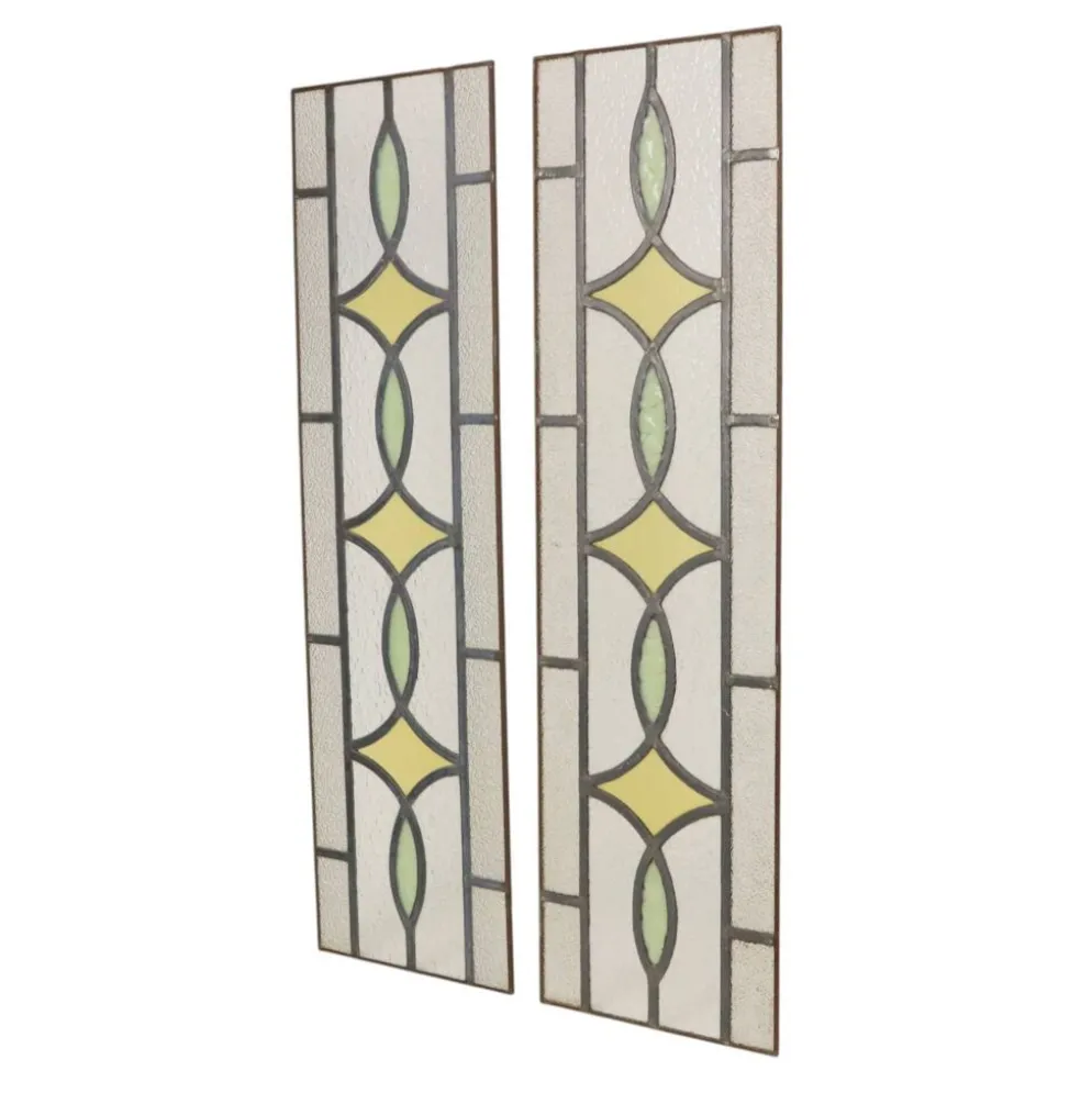 Fenêtre en vitrail géométrique Art Déco 85x24cm