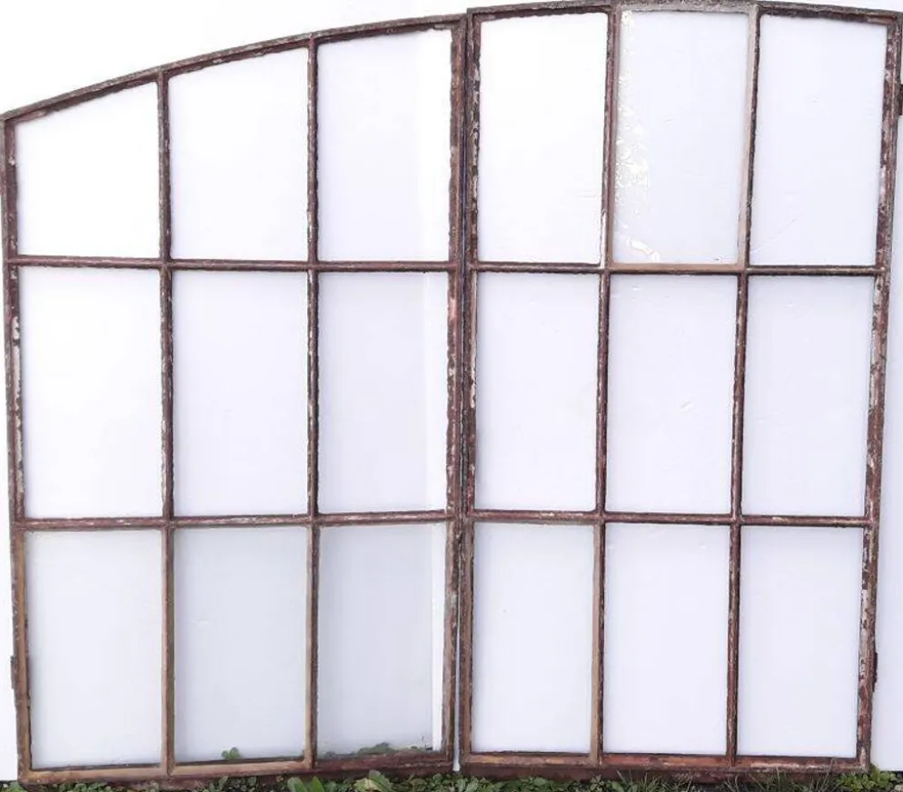 Fenêtre industrielle arquée métal L128xH114 verrière XIX° 2 vantaux