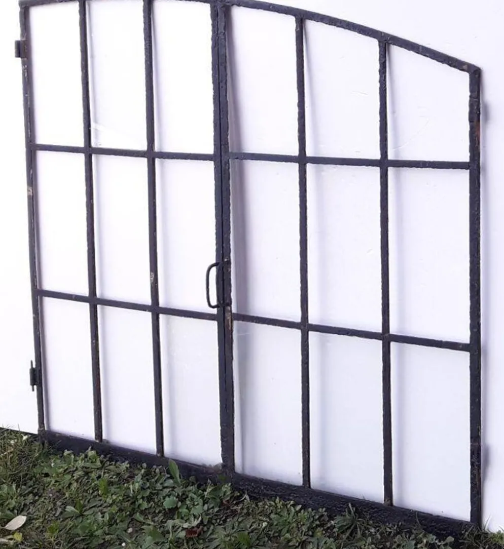 Fenêtre industrielle arquée métal L128xH114 verrière XIX° 2 vantaux