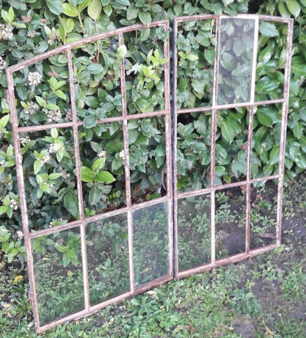 Fenêtre industrielle arquée métal L128xH114 verrière XIX° 2 vantaux
