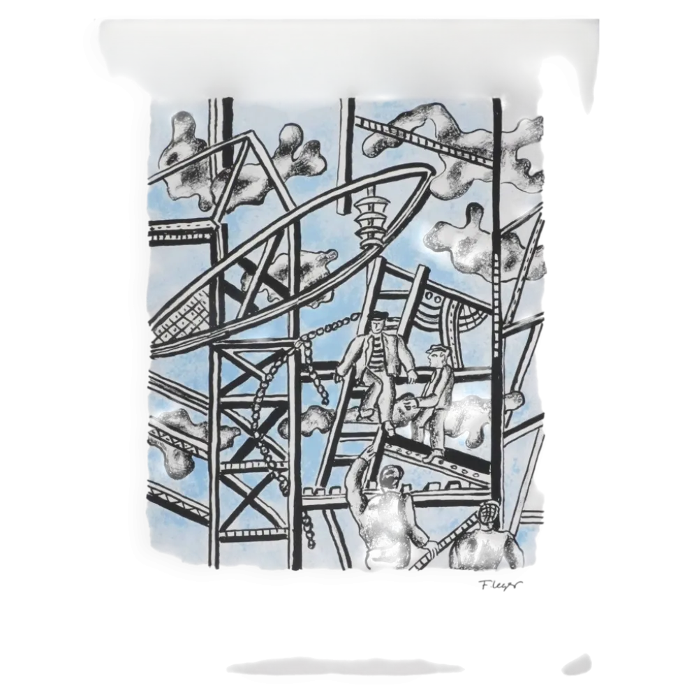 Fernand leger : les constructeurs (bleu), lithographie signée