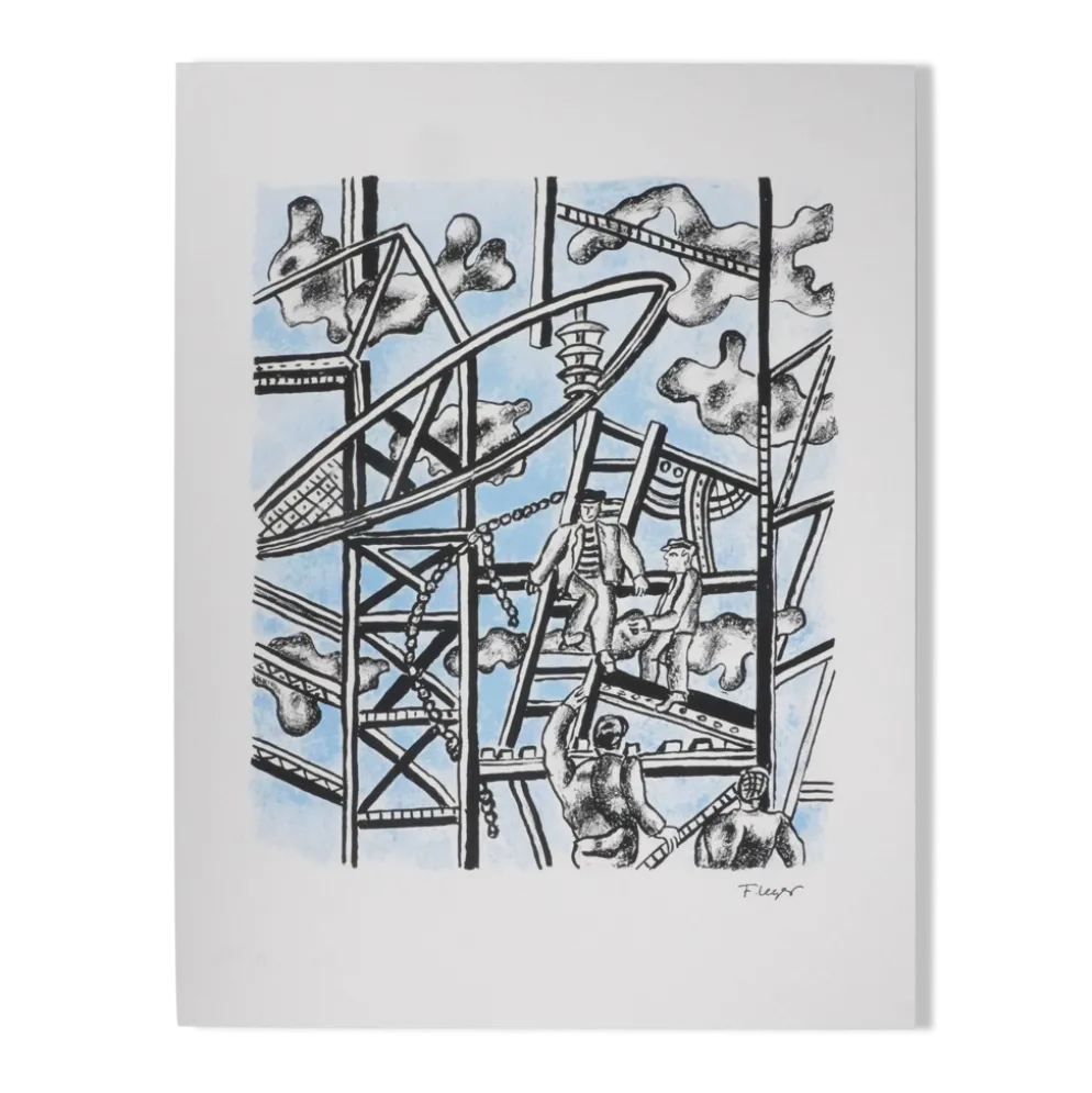 Fernand leger : les constructeurs (bleu), lithographie signée