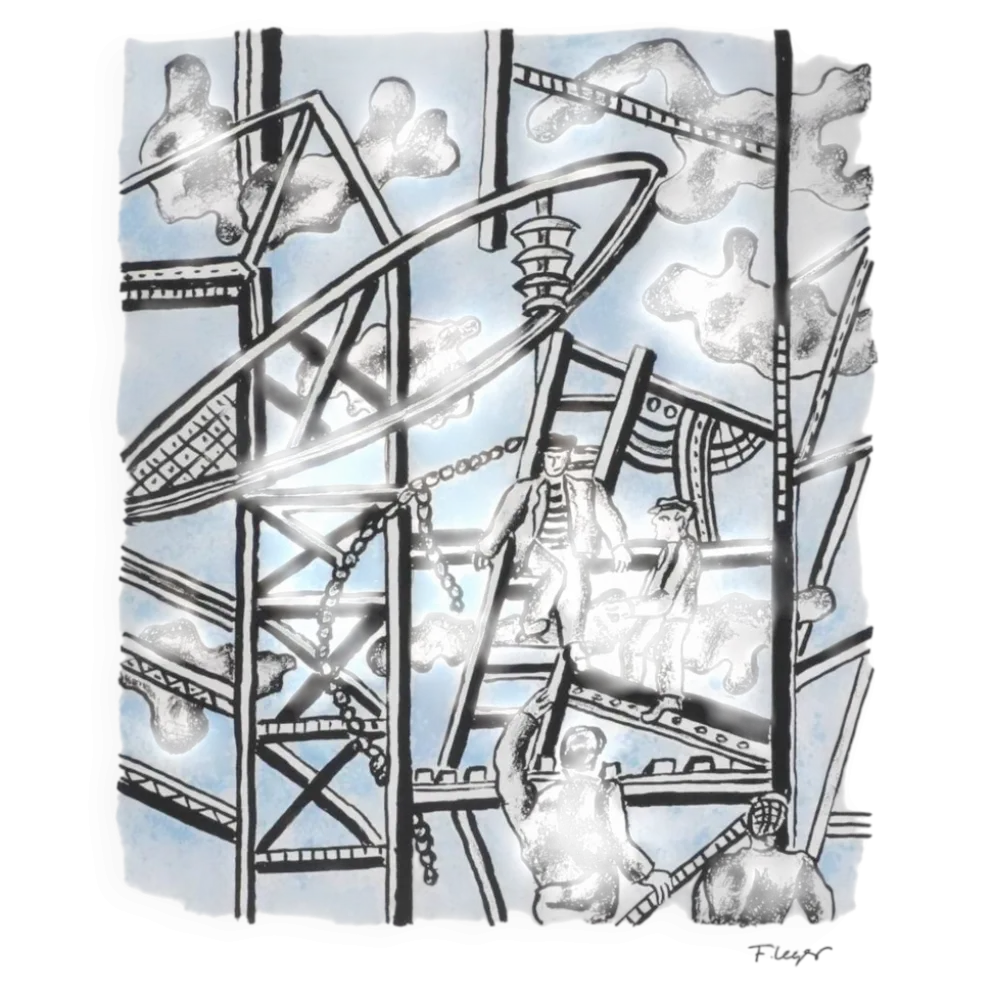Fernand leger : les constructeurs (bleu), lithographie signée