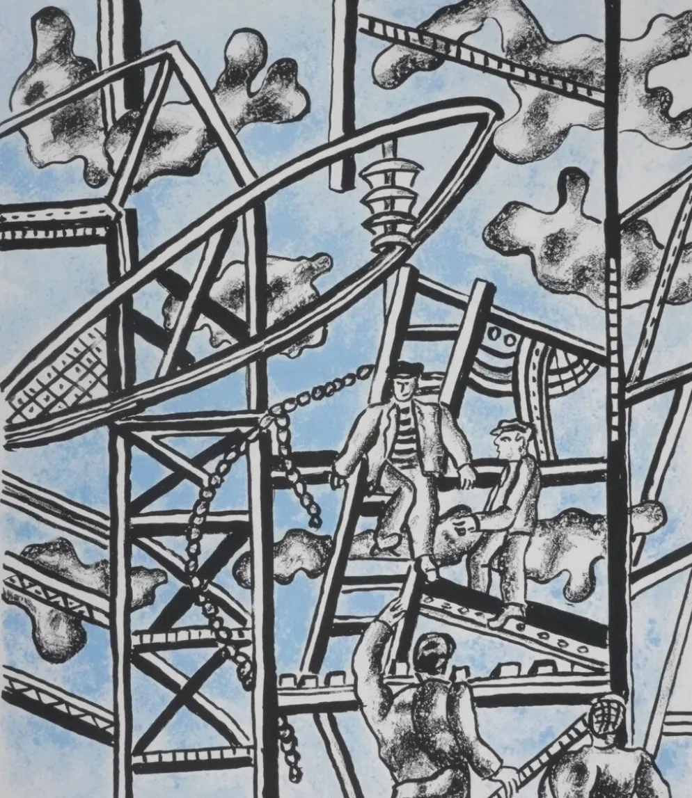 Fernand leger : les constructeurs (bleu), lithographie signée