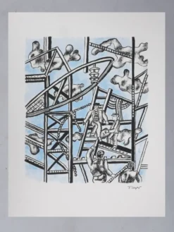 Fernand leger : les constructeurs (bleu), lithographie signée