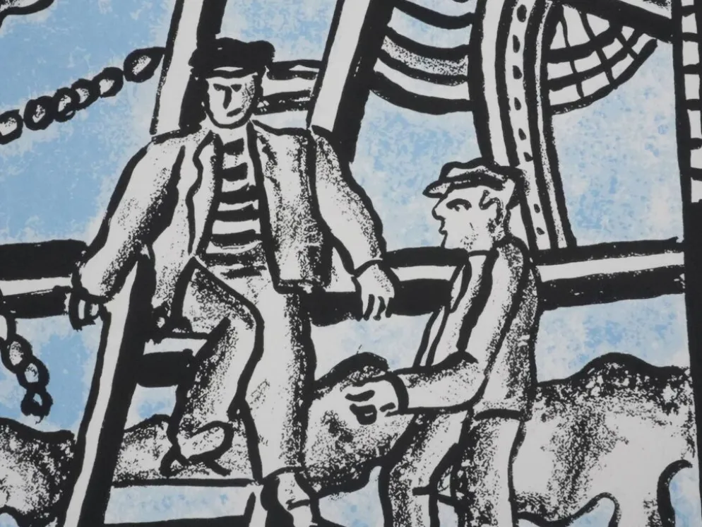 Fernand leger : les constructeurs (bleu), lithographie signée