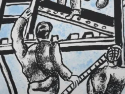 Fernand leger : les constructeurs (bleu), lithographie signée