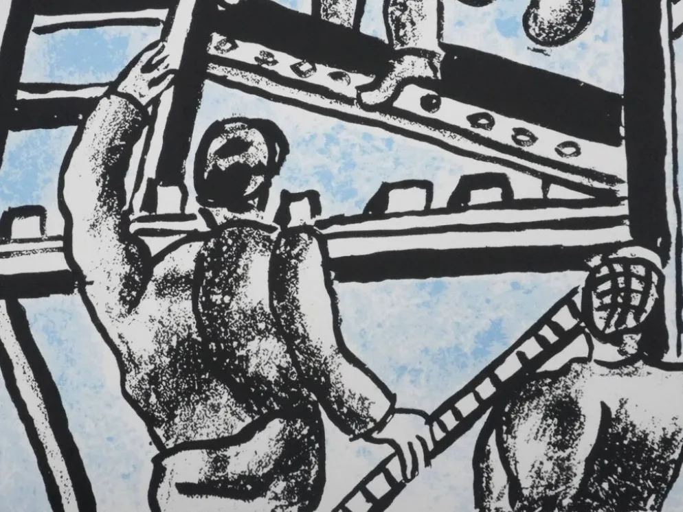 Fernand leger : les constructeurs (bleu), lithographie signée