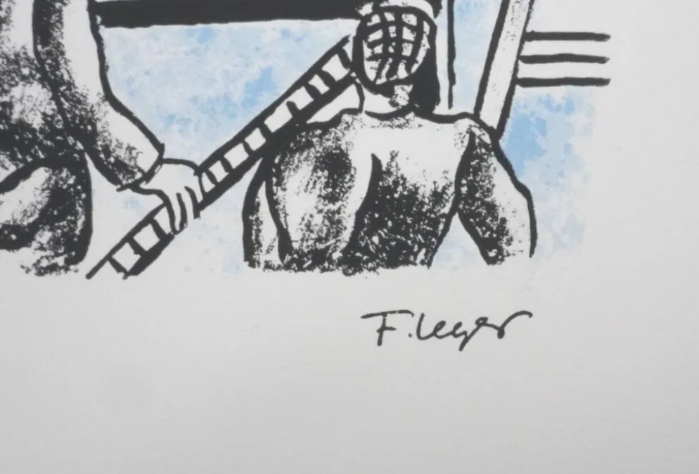 Fernand leger : les constructeurs (bleu), lithographie signée
