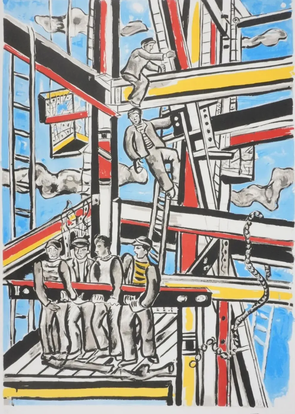 Fernand Léger : Les constructeurs dans les nuages, lithographie signée