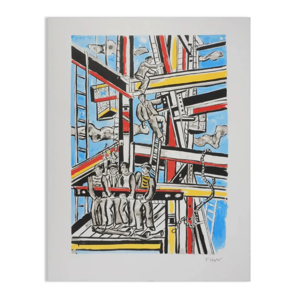 Fernand Léger : Les constructeurs dans les nuages, lithographie signée