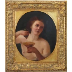 Figure mythologique de Maenad, peinture à l'huile sur toile, Italie 19ème siècle.