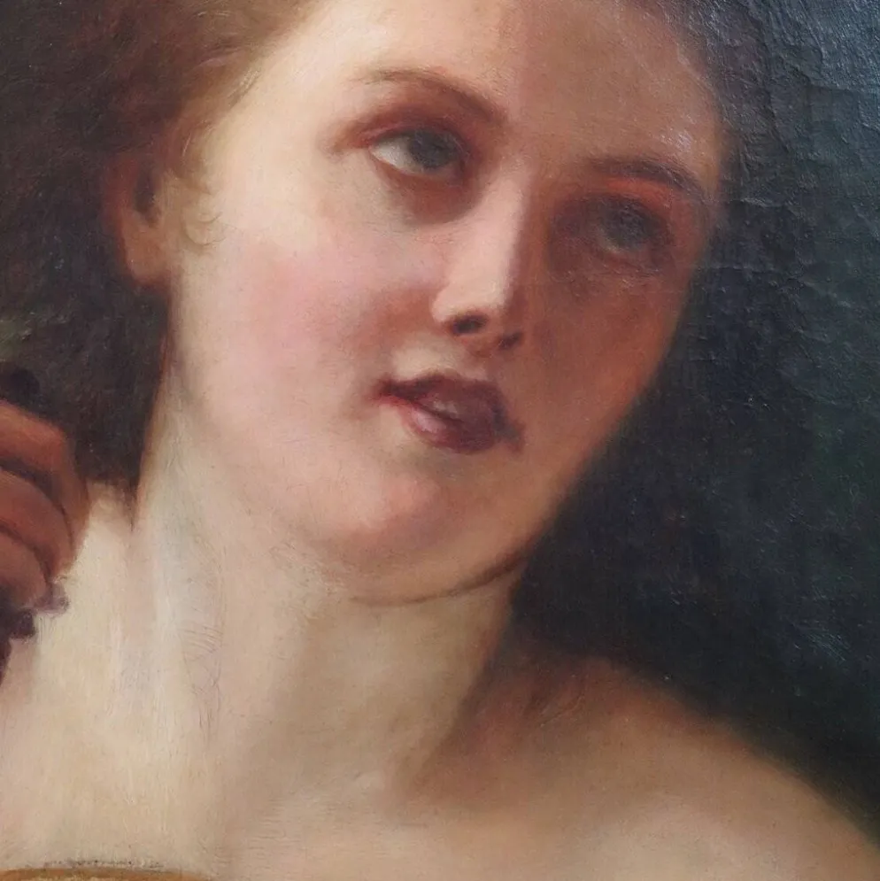Figure mythologique de Maenad, peinture à l'huile sur toile, Italie 19ème siècle.