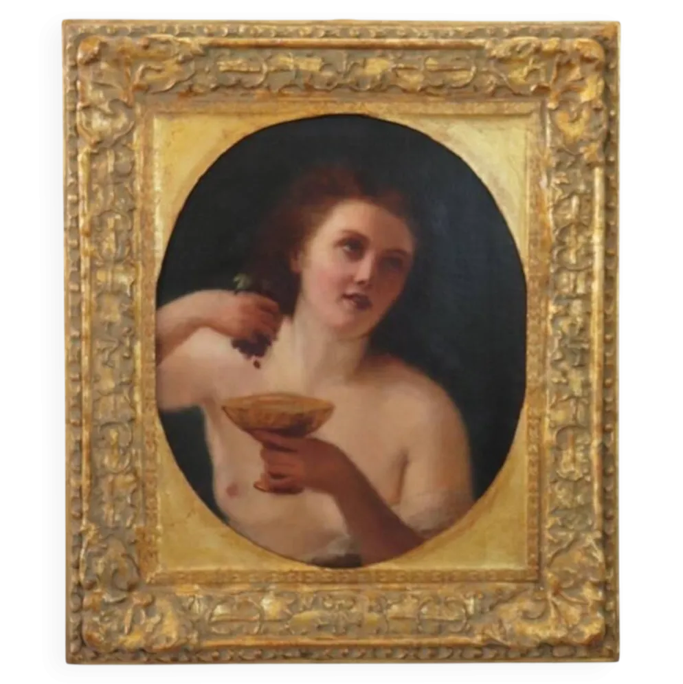 Figure mythologique de Maenad, peinture à l'huile sur toile, Italie 19ème siècle.