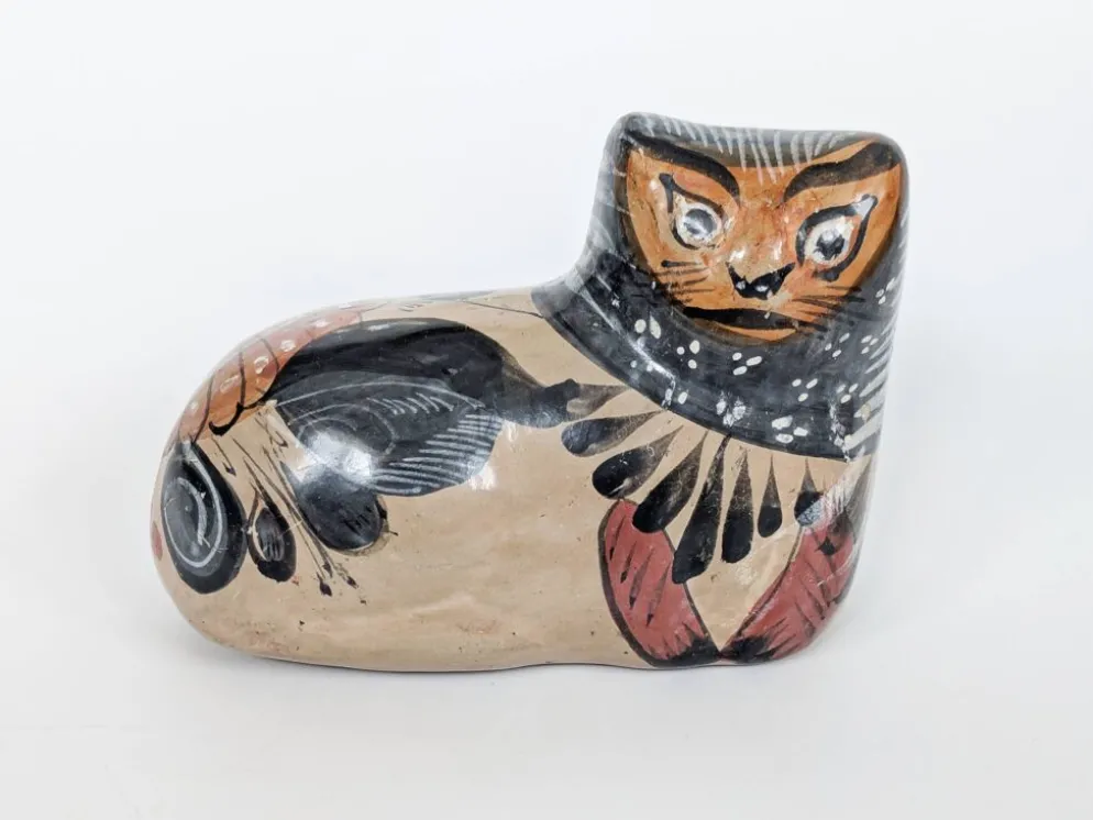 Figurine chat en poterie de Tonalá, Mexique, Art populaire fait main