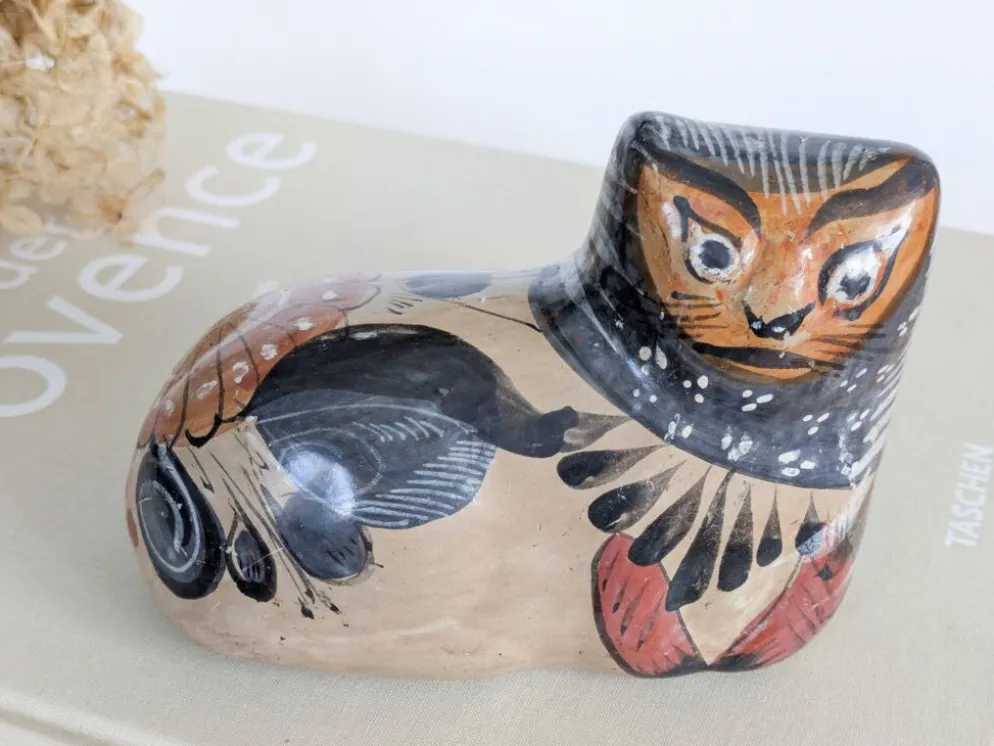 Figurine chat en poterie de Tonalá, Mexique, Art populaire fait main
