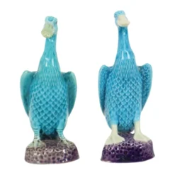 Figurine de canard vintage couple en porcelaine chinoise bleue