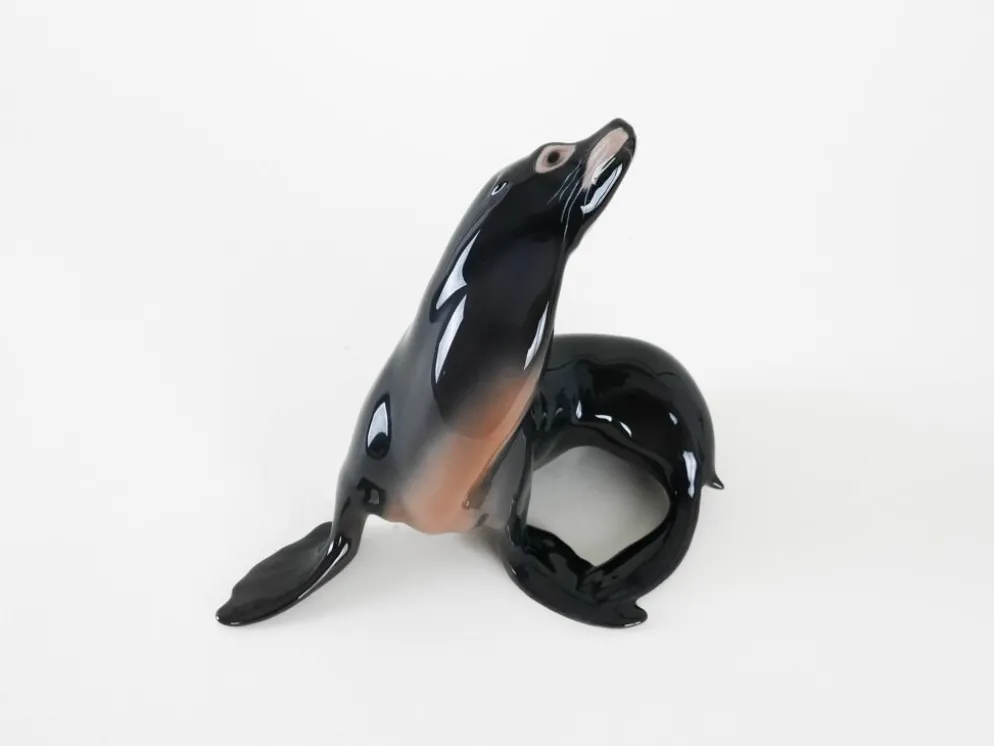 Figurine d'otarie en porcelaine, design danois, années 1970, fabricant : Bing & Grø