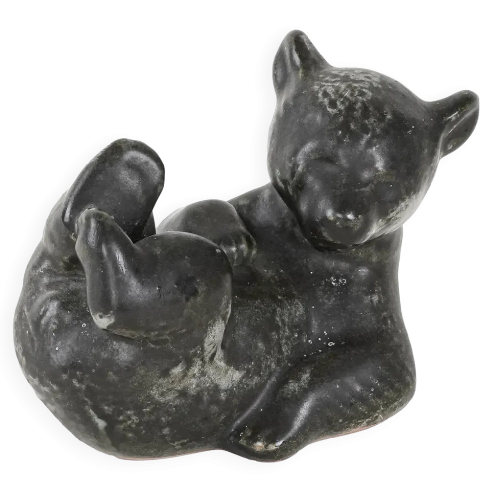 Figurine en céramique d'ours en peluche, design danois, années 1960, fabriquée au Danemark.