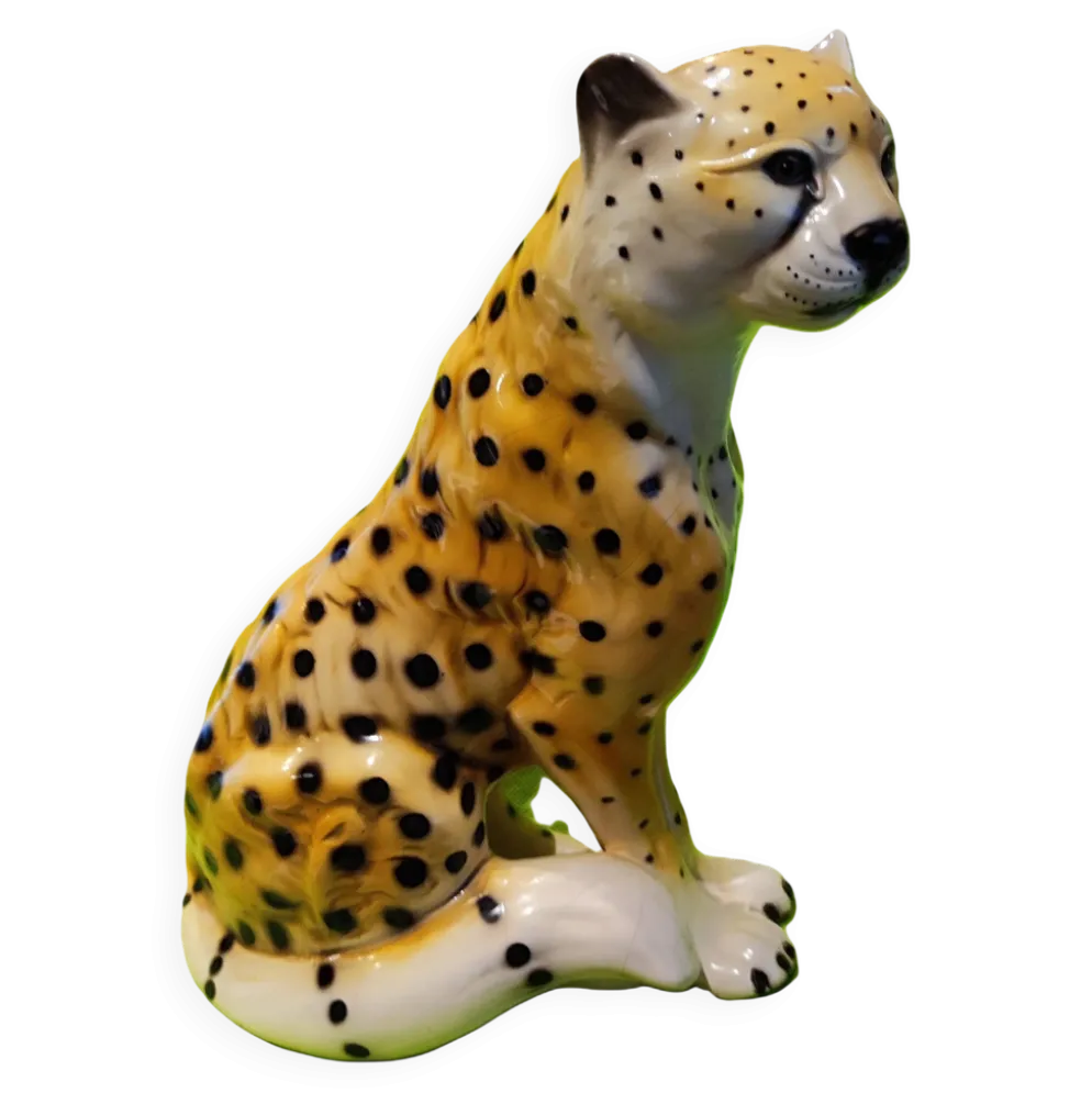 Figurine Guépard Mid-Century en céramique émaillée - 25 cm