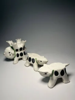 4 figurines animalières en bois – Art populaire asiatique, XXᵉ siècle