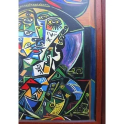 "Fille Nue" Peinture Figurative Acrylique de Style Cubiste Contemporain Après Pablo Picasso, Environ 1980