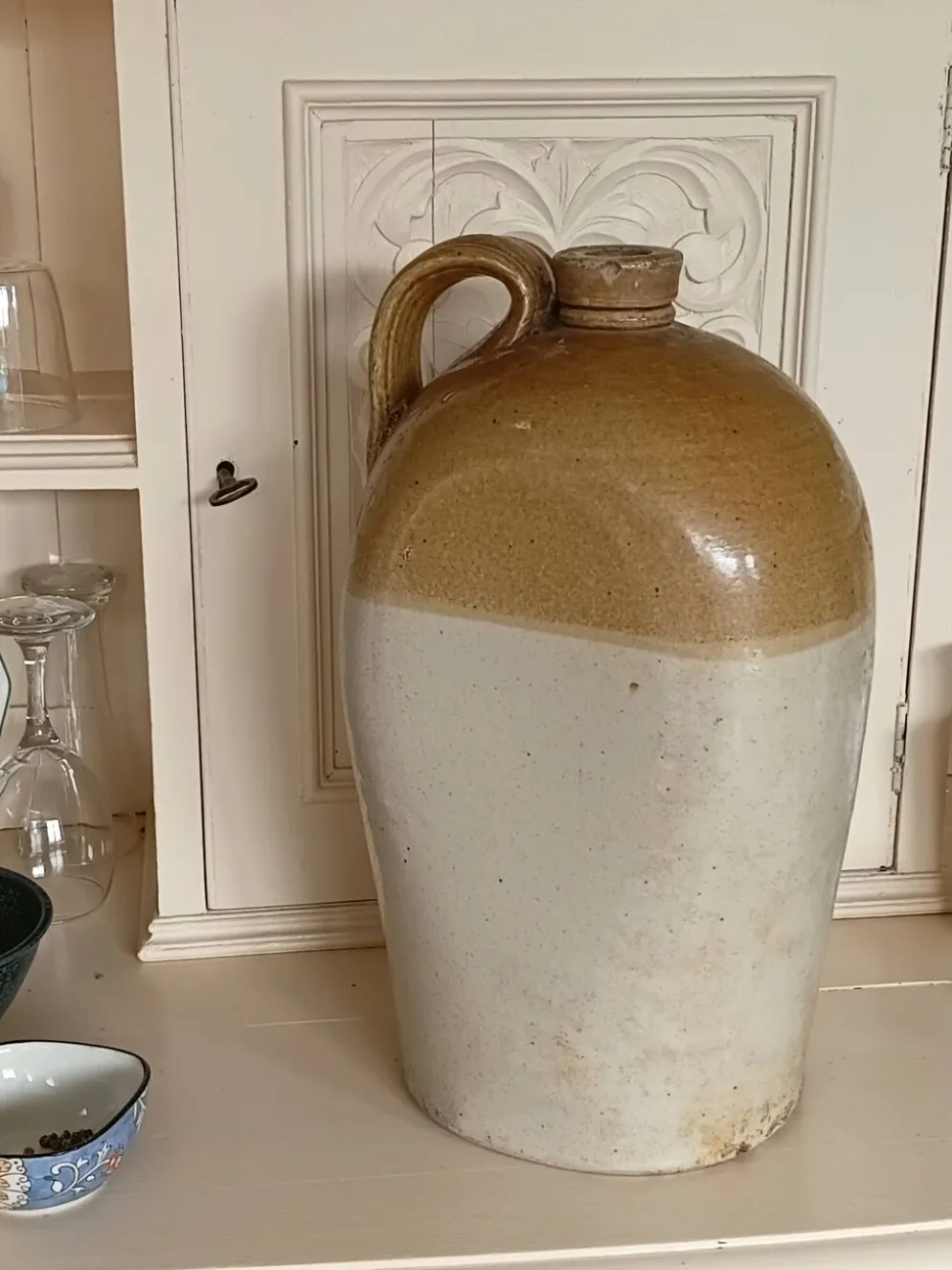 Flacon à whisky en grès de Bristol, à côtés plats, 2 gallons, victorien (vers 1900)