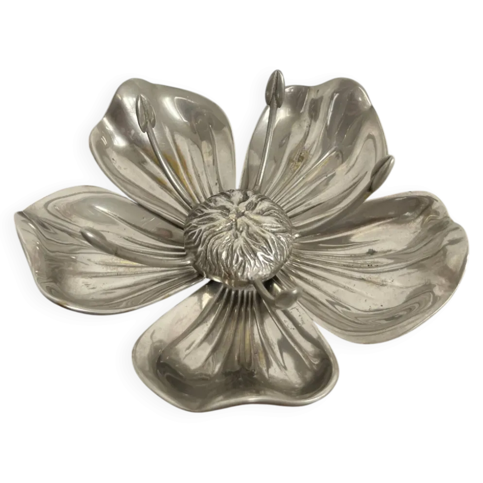 Fleur cendrier vintage en métal argenté
