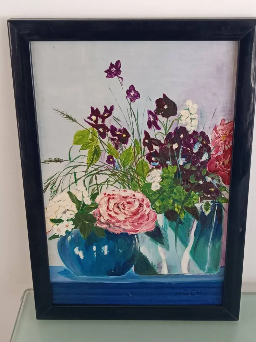 floral vintage signé GCH – bouquet de fleurs, 1993