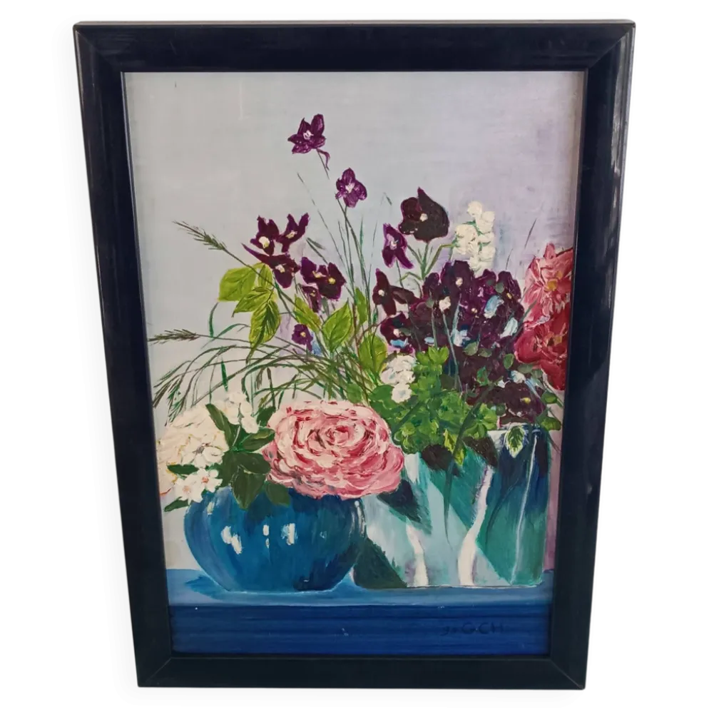 floral vintage signé GCH – bouquet de fleurs, 1993